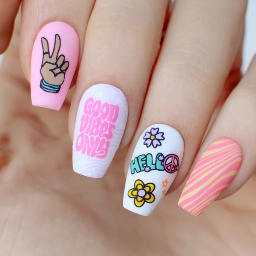 placa de stamping flower power 76 pink mask