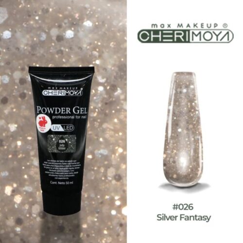 powder gel cherimoya 26 glitter plateado