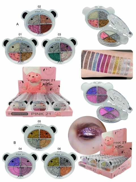 sombra glitter osito pink 21