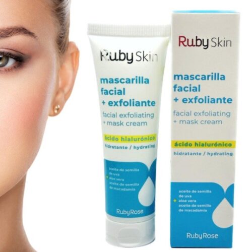 mascarilla facial + exfoliante con acido hialuronico ruby rose